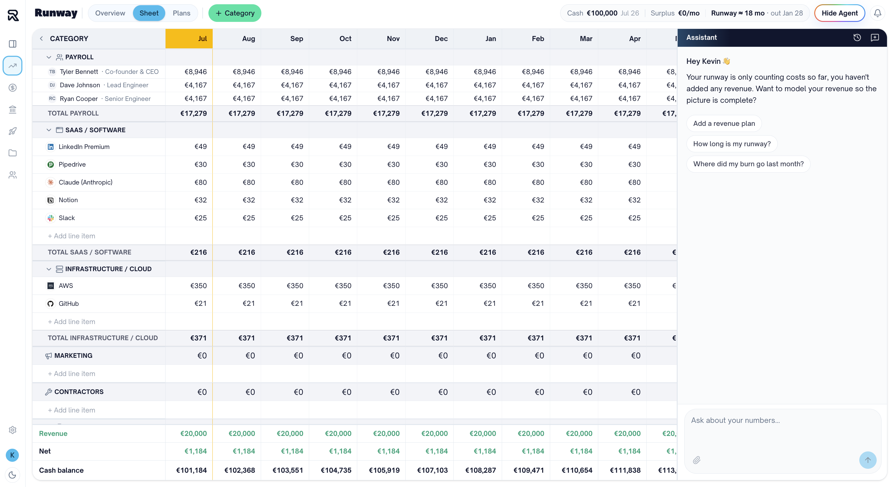 Runwait product view for early-stage startups